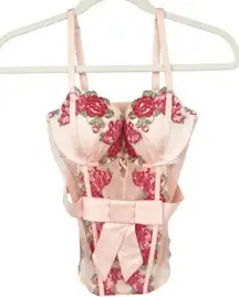 Victorias Secret VS Womens Floral Embroidered Mesh Lace Corset Top Size 36B Pink
