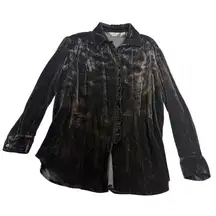 J Jill Velvet Button Down Shirt Ruffle Front Long Sleeve Women Medium Gray