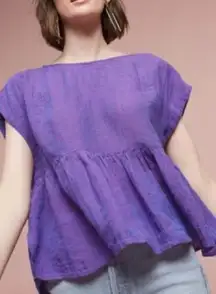 Holding Horses Purple Linen Blend Peasant Babydoll Top Size L