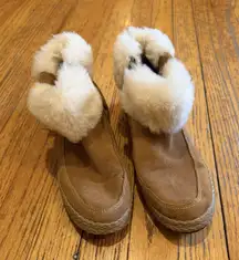 UGG Elowen Boots Womens Size 9 Brown Suede Shearling Fur Cuff Zip Ankle