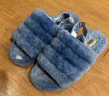 UGG Fluff Yeah Blue Fuzzy Slipper Slides Size 8