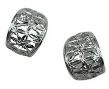 vintage sterling silver floral diamond cut half hoop earrings.