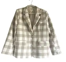 Maeve Anthropologie Gingham Blazer white Oatmeal Check Sz Large preppy Academia