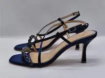 Badgley Mischka Jewel Alexis Slingback Sandal Women 7.5 Blue Formal Wedding Shoe