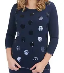 Allison Daley Navy Polka Dot Sequin Pullover Sweater Sz XL NWOT