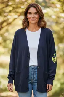 Equipment Navy Blue Marino Wool Cashmere Grandpa Cardigan Size L