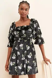 Anthropologie Hutch Velvet Floral Mini‎ Dress size xl black and green whimsical