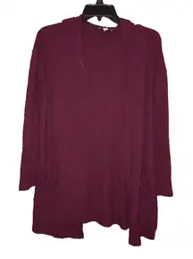American Eagle Feather Light Ribbed Hooded Pocket Cardigan‎ Burgundy Red XS/S