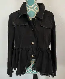 Free People Willow Spring Peplum Black Denim Jacket size XS