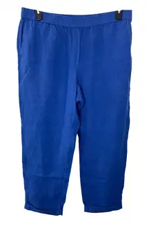 J.Jill Love Linen Blue Cropped Pants Elastic Waist Womens Size L Made in India