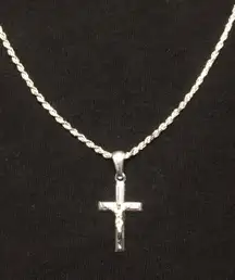 Solid Silver Chain Rope Chain 20in 2mm And Silver Cross 