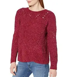 Nine West Chenille Pointelle Pullover Rich Burgundy Sweater Size M