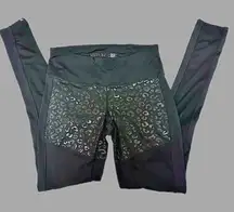 Kenneth Cole Reaction Black Leopard Leggings W/ Mesh Legs Sz Small