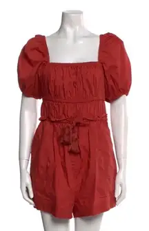 NWOT Ulla Johnson burnt Orange Puff Sleeve Romper Tassel Tie Square Neck size 4