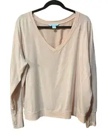 Athleta Sunrise V-Neck Sweatshirt light weight- 1X- Pink/Peach