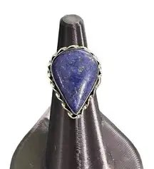 Lapis lazuli teardrop semi-precious gemstone ring sterling silver plated 7