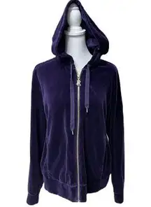 Lauren  Purple Velvet Long Sleeve Zip Front Hoodie Size Large