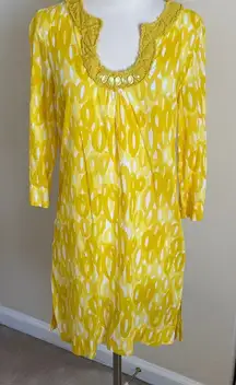 Boden Yellow White Cotton Patterned Jewel Neck Shift Dress‎ Coverup Size 4