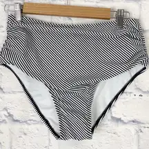 Cupshe striped black white shirred side swim bottom small NWT
