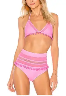 Revolve Tularosa Women's Hot Pink High Waist Pom Pom Mesh Nina Bikini Size L‎