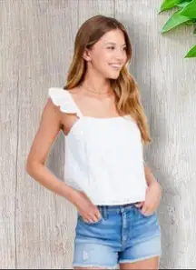 Tullabee Lucia Tank Mama Eyelet Ruffle Shoulder Top in White Small