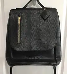 TOTE AND CARRY Black Vegan Alligator Leather Travel Laptop Backpack- 16 1/2"...