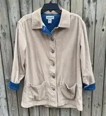 Vintage 90s 1990s Tan Cord corduroy button down shacket jacket denim detail med