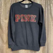 PINK - Victoria's Secret  Dark Heather Gray Red Holiday Logo Crewneck Sweater XS