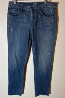 LOFT Boyfriend Jeans Medium Wash Distressed Button Fly Women Size 28 6