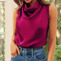 NWOT, Rachel Zoe Satin magenta cowl neck sleeveless top. Size Small
