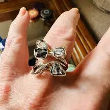 Natural Herkimer Diamond & Meteorite Campo Del Cielo Sterling Ring