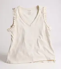Nine West Women's Ruffle Sleeve V-Neck Ribbed Tank‎ Top - White Large