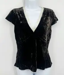 Vintage Y2K Fairycore Green Velvet Shirt Size Small Lace Trim V Neck Whimsical