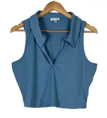 Earthbound Crop Tank Top Womens XXL Blue Ribbed Sleeveless Collared Indie Retro