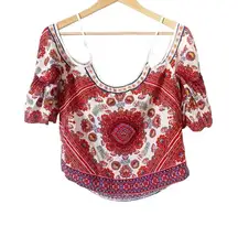 Flying Tomato Cold Shoulder Red‎ and White Boho Rayon Top Size Small
