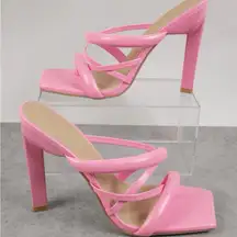 Hot Pink Chunky Cross Strapped High Heels