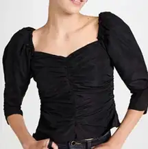 Something Navy Black Ruched Puff Sleeve Shirt Top 3/4 Sleeve Blouse Size XXL 2XL