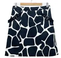 WORTH New York Black & White Giraffe Cow Print A-Line Buckle Trim Skirt Size 4