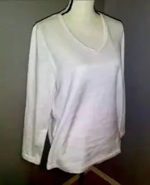 pure white fleece v-neck pajama shirt long sleeve penguin