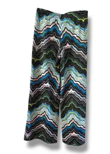 Fig & Flower Wide Leg Pants Size Small Black Blue Lime Coral Abstract Zig Zag