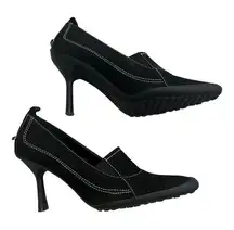 00’s Black Kitten Heels White Stitch 7 Sporty