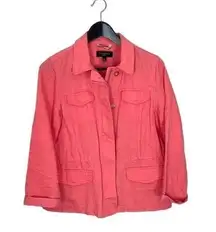 Talbots Womens Full Zip Blazer Jacket Linen Blend Lightweight Pink Medium Petite