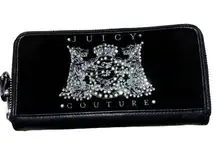 Juicy Couture Y2K  Velvet Leather Rhinestone Scotty Zip Around Wallet