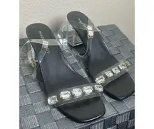Madden Women's Size 6.5 Heels Clear Acrylic Block Heel Sandals Rhinestones
