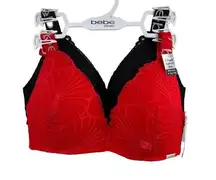 Bebe 2 Pack Red Black Push Up Bra Wirefree New 36C