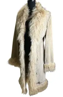 Vintage Y2K Colebrook Penny Lane Coat Camel Suede Mongolian Lamb Fur 2001 Rare
