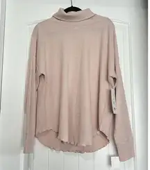 Soybu Light Pink Mock Neck Waffle Long Sleeve Top Coquette Dollete Feminine