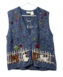 1990s Bobbie Brooks Fall Leaves Puppies Dogs Sweater Vest Size 20W Teacher Art‎