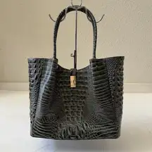 Brahmin Crocodile Embossed Shoulder Bag Green Greyish