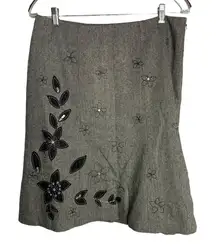 Vintage Jones New York Wool Blend Skirt 12P Black Herringbone Embroidered Lined